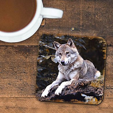 Wolf Wooden Cork Coasters Gift Set of 4 by Nature Wonders