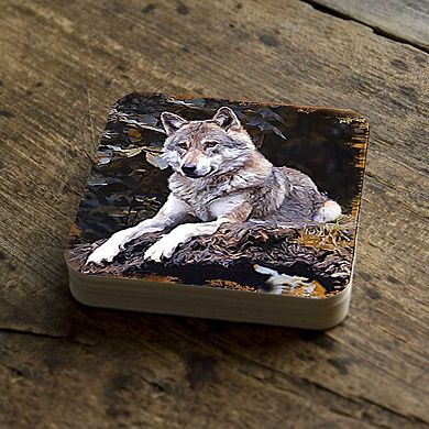 Wolf Wooden Cork Coasters Gift Set of 4 by Nature Wonders