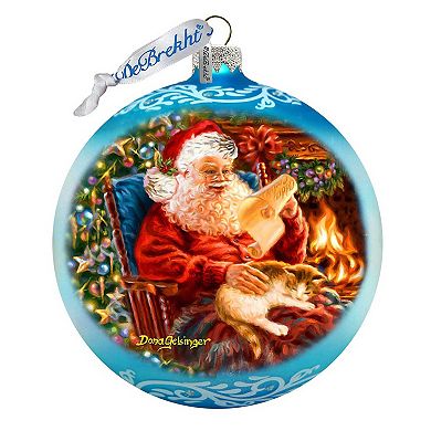 House Warming Santa Lg Glass Ornament in Blue by Gelsinger