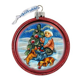 G.Debrekht Trim a Tree Boy with Dogs Glass Ornament by G. DeBrekht Decor Christmas Decor - 764-014
