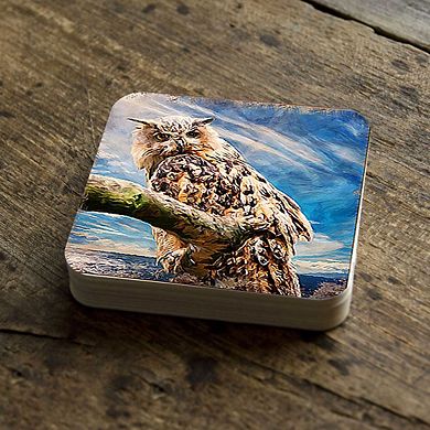 Owl Wooden Cork Coasters Gift Set of 4 by Nature Wonders