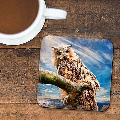 Owl Wooden Cork Coasters Gift Set of 4 by Nature Wonders