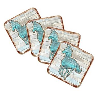Horse Wooden Cork Coasters Gift Set of 4 by Nature Wonders