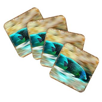 Green Tropical Fish Coastal Wood Coasters Set of 4 by Nature Wonders