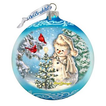Glowing Snowman Lg Glass Ornament in Blue by Gelsinger