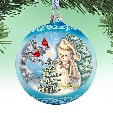 Glowing Snowman Lg Glass Ornament in Blue by Gelsinger