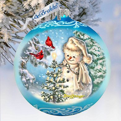 Glowing Snowman Lg Glass Ornament in Blue by Gelsinger