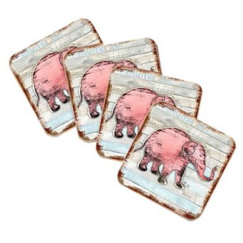 Elephant Wooden Cork Coasters Gift Set of 4 by Nature Wonders