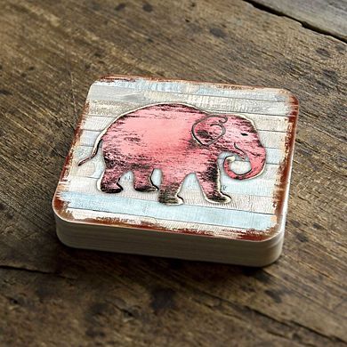 Elephant Wooden Cork Coasters Gift Set of 4 by Nature Wonders