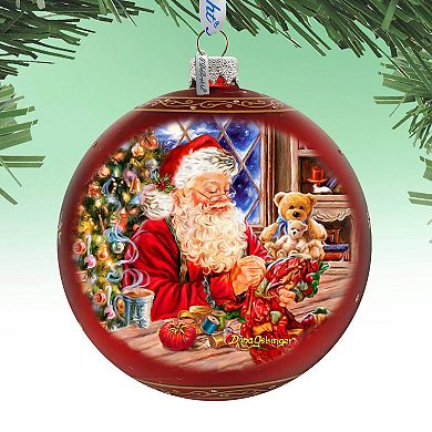Getting Ready for the Holidays Santa Lg Glass Ornament in Red by Gelsinger
