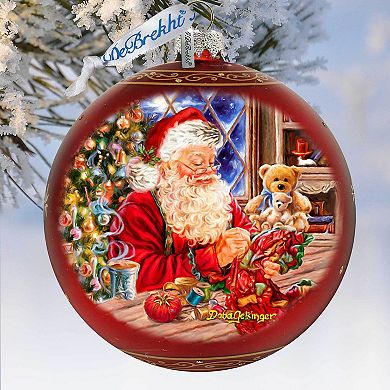 Getting Ready for the Holidays Santa Lg Glass Ornament in Red by Gelsinger
