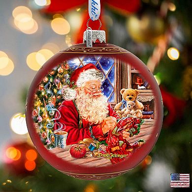 Getting Ready for the Holidays Santa Lg Glass Ornament in Red by Gelsinger