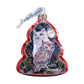 Designocracy Night Watch Owls Mercury Glass Ornament by J. Bergsma Wildlife Holiday Decor