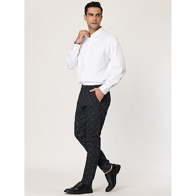 Men's Plaid Dress Pants Slim Fit Flat Front Business Check Trousers