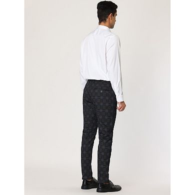 Men's Plaid Dress Pants Slim Fit Flat Front Business Check Trousers