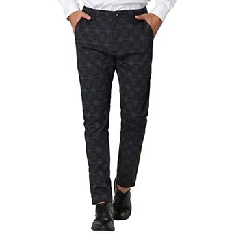 Men's Plaid Dress Pants Slim Fit Flat Front Business Check Trousers