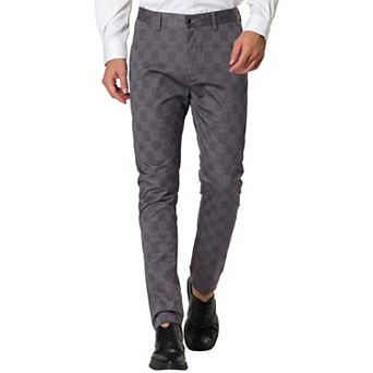 Men's Plaid Dress Pants Slim Fit Flat Front Business Check Trousers