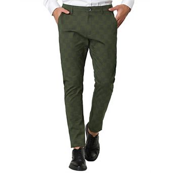 Men's Plaid Dress Pants Slim Fit Flat Front Business Check Trousers