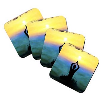 Yoga Wooden Cork Coasters Gift Set of 4 by Nature Wonders