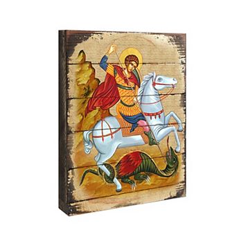 G.Debrekht Saint George Wooden Gold Plated Religious Orthodox Sacred Icon Inspirational Icon Décor