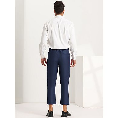 Men's Formal Cropped Pants Solid Color Flat Front Dress Trousers