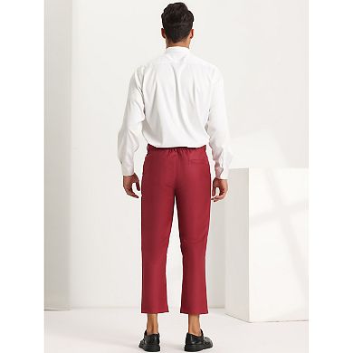 Men's Formal Cropped Pants Solid Color Flat Front Dress Trousers