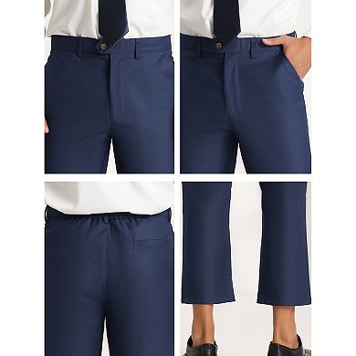 Men's Formal Cropped Pants Solid Color Flat Front Dress Trousers