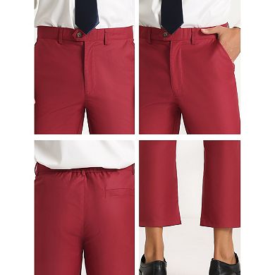 Men's Formal Cropped Pants Solid Color Flat Front Dress Trousers
