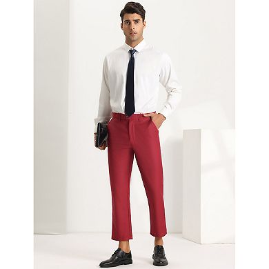 Men's Formal Cropped Pants Solid Color Flat Front Dress Trousers