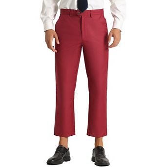 Men's Formal Cropped Pants Solid Color Flat Front Dress Trousers