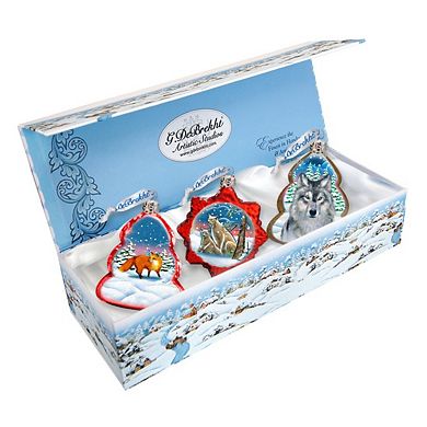 Designocracy Winter Animals Mercury Glass Ornaments Set of 3 by G. DeBrekht Wildlife Holiday Decor