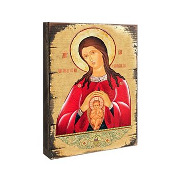 G.Debrekht Blessed Virgin Mary Lifegiving Wooden Gold Plated Religious Christian Sacred Icon Inspirational Icon Décor