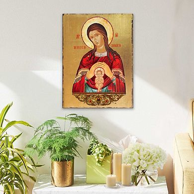 G.Debrekht Blessed Virgin Mary Lifegiving Wooden Gold Plated Religious Christian Sacred Icon Inspirational Icon Décor
