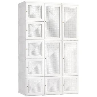 HOMCOM Portable Wardrobe Closet, Bedroom Armoire, Foldable Clothes Organizer with Cube Storage, Hanging Rods, and Magnet Doors, White
