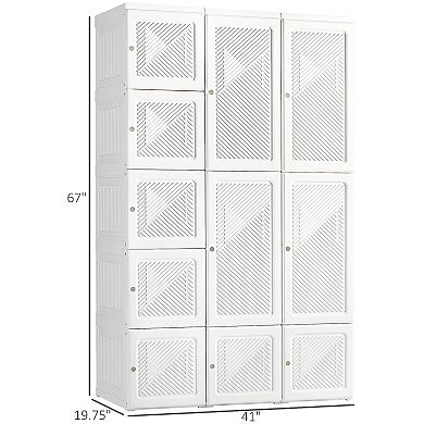 HOMCOM Portable Wardrobe Closet, Bedroom Armoire, Foldable Clothes Organizer with Cube Storage, Hanging Rods, and Magnet Doors, White