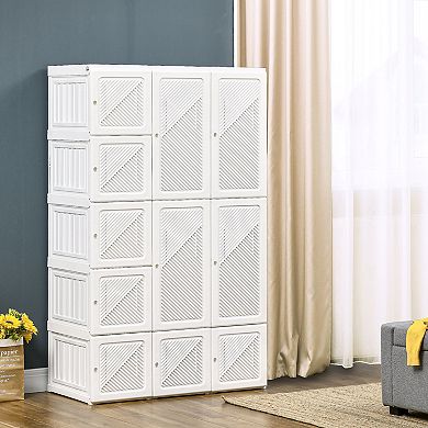 HOMCOM Portable Wardrobe Closet, Bedroom Armoire, Foldable Clothes Organizer with Cube Storage, Hanging Rods, and Magnet Doors, White