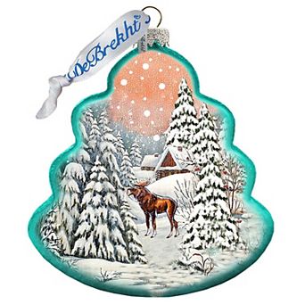 G.Debrekht Winter Village with Moose Tree Glass Ornament by G. DeBrekht Decor Christmas Decor - 762-021
