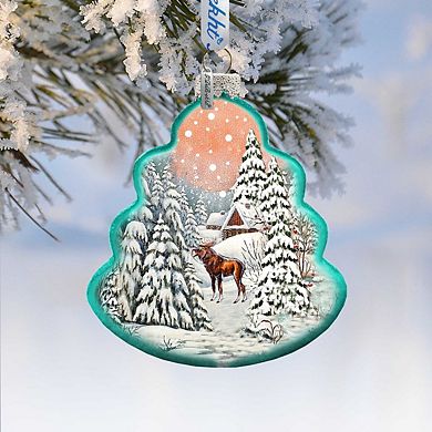 G.Debrekht Winter Village with Moose Tree Glass Ornament by G. DeBrekht Decor Christmas Decor - 762-021