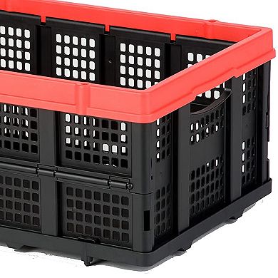 Magna Cart Tote 22" x 16" x 11" Collapsible Plastic Storage Crate, Black & Red