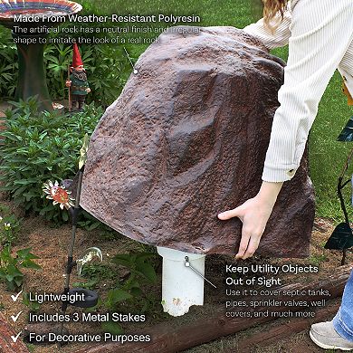 Sunnydaze Artificial Polyresin Landscape Rock with Stakes - Brown