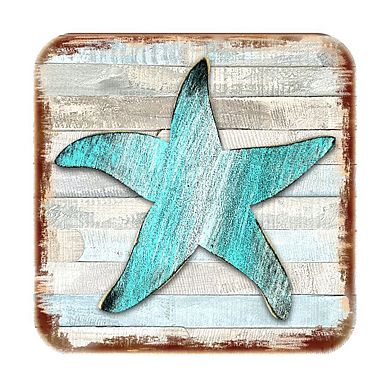 Starfish Coastal Wooden Cork Coasters Gift Set of 4 by Nature Wonders