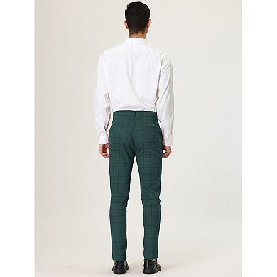 Men's Plaid Dress Slim Fit Checked Business Formal Pants with Pockets