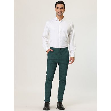 Men's Plaid Dress Slim Fit Checked Business Formal Pants with Pockets