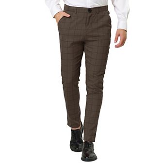 Men's Plaid Dress Slim Fit Checked Business Formal Pants with Pockets