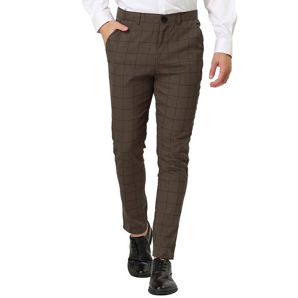 Men's Plaid Dress Slim Fit Checked Business Pants With Pockets