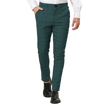 Men's Plaid Dress Slim Fit Checked Business Formal Pants with Pockets