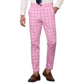 Men's Plaid Dress Slim Fit Checked Business Formal Pants with Pockets