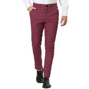 Men's Plaid Dress Slim Fit Checked Business Formal Pants with Pockets