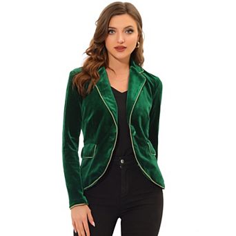 Women's Office One Button Notched Lapel Long Sleeves Velvet Blazer