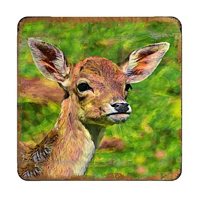 Deer Face Wooden Cork Coasters Gift Set of 4 by Nature Wonders